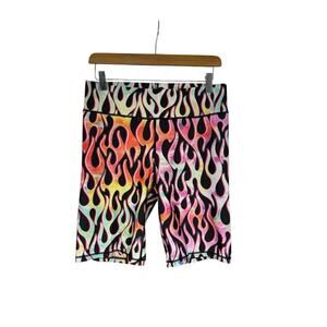 Terez New York Colorful Flames Bike Shorts Compression Spandex Stretch Womens L